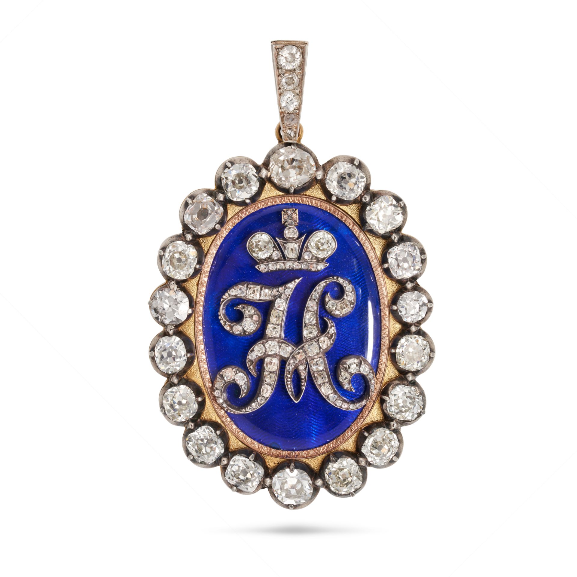 AN IMPORTANT ANTIQUE IMPERIAL RUSSIAN DIAMOND AND ENAMEL PRESENTATION PENDANT, 19TH CENTURY in ye...