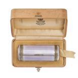 FABERGE, AN ANTIQUE DIAMOND AND ENAMEL CIGARETTE CASE in silver gilt, the cylindrical body reliev...