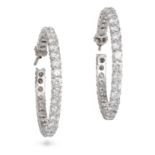 A PAIR OF DIAMOND HOOP EARRINGS in white gold, each set all around with a row of round brilliant ...