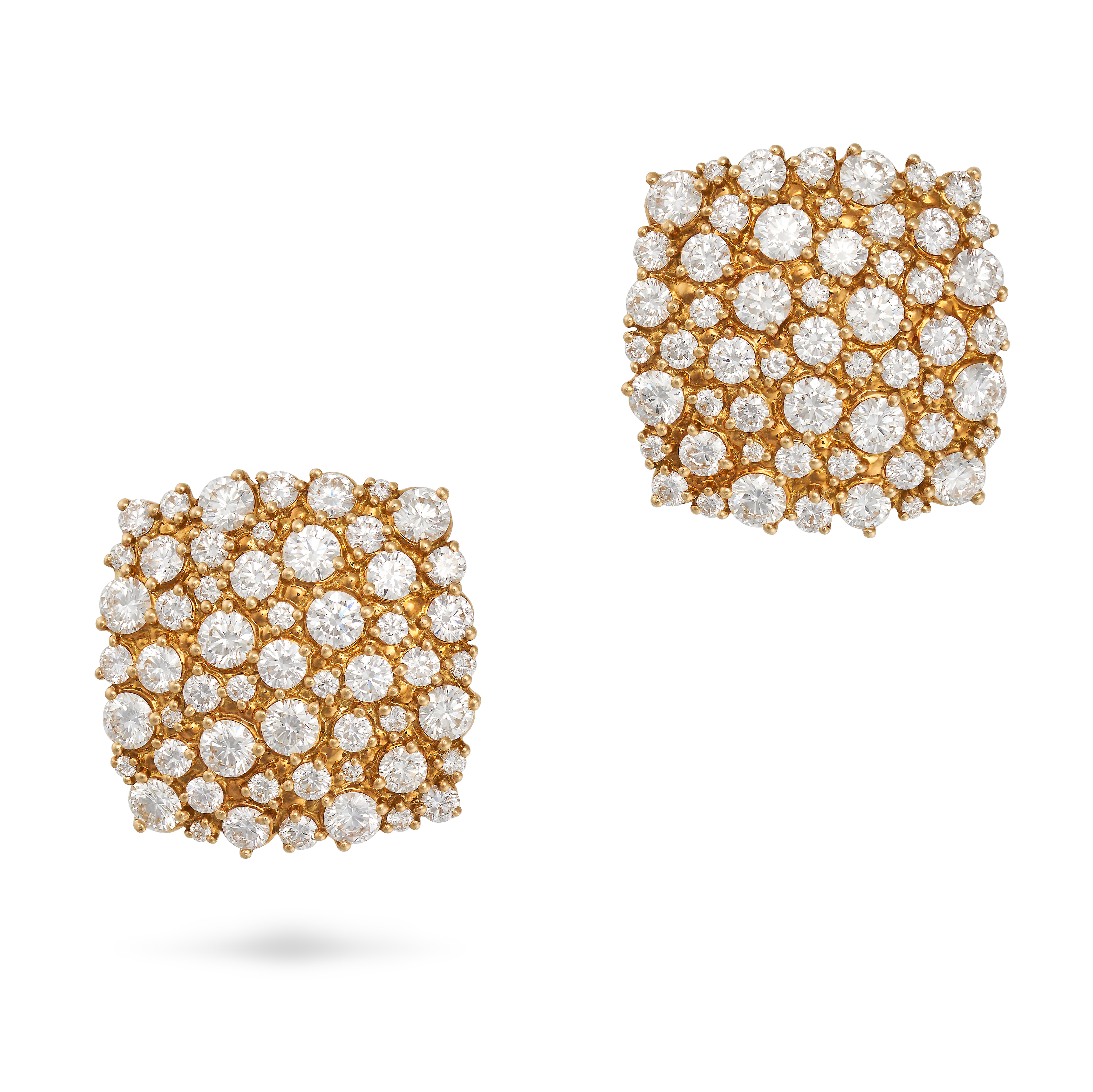 MORELLI, A PAIR OF DIAMOND CLUSTER EARRINGS in 18ct yellow gold, each square shaped earring set w...