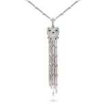 CARTIER, AN EXCEPTIONAL EMERALD, ONYX AND DIAMOND PANTHERE TASSEL PENDANT NECKLACE in 18ct white ...