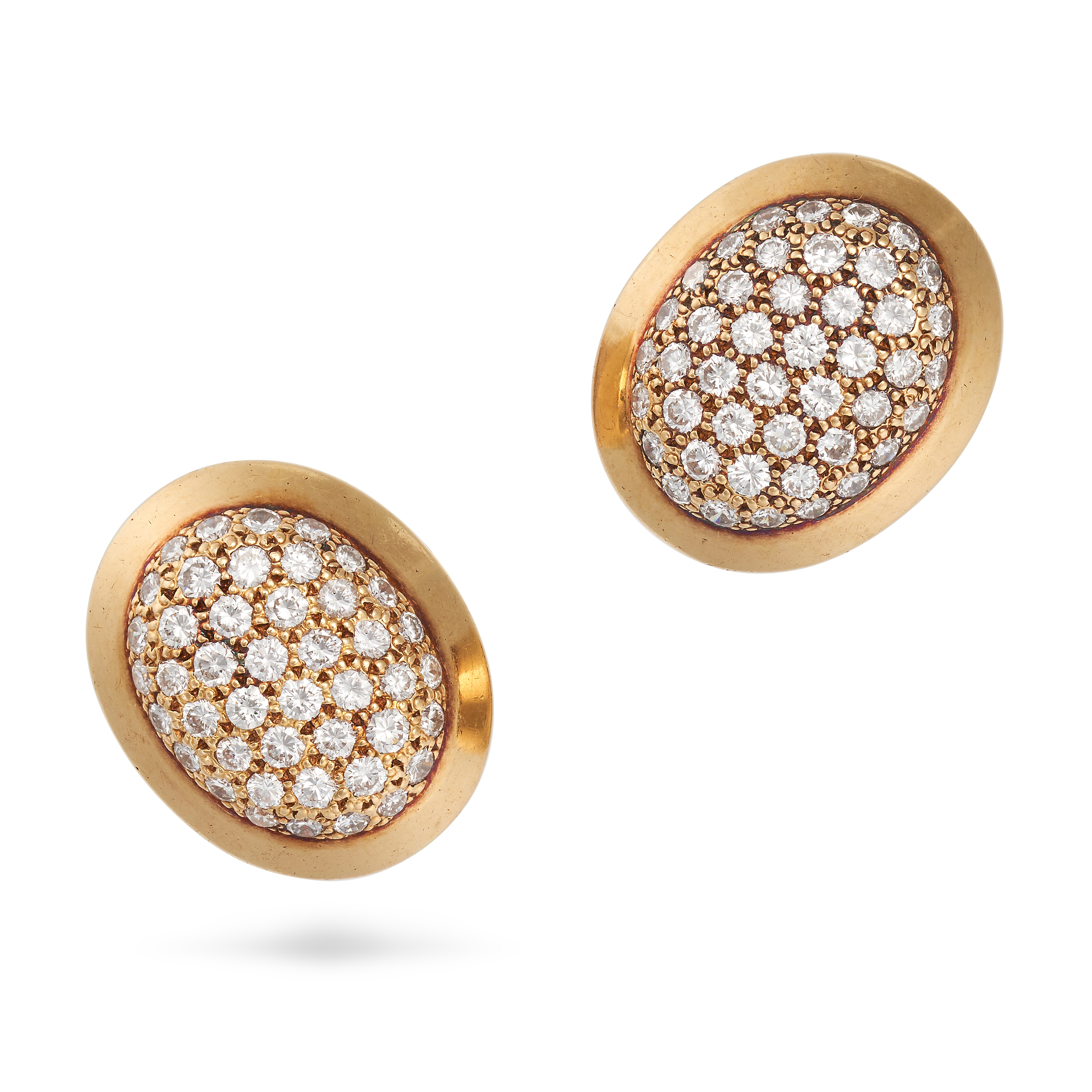 CARTIER, A PAIR OF DIAMOND EARRINGS in 18ct yellow gold, each pave set with a cluster of round br...