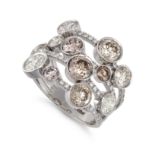 A NATURAL PINKISH BROWN DIAMOND BUBBLE RING in platinum, set with round brilliant cut natural pin...