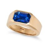 BULGARI, A SAPPHIRE RING in yellow gold, set with an octagonal step cut sapphire of approximately...