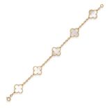 VAN CLEEF & ARPELS, A MOTHER OF PEARL ALHAMBRA BRACELET in 18ct yellow gold, comprising five quat...