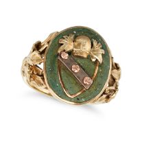 NO RESERVE - A GREEN HARDSTONE SIGNET RING in 14ct yellow gold, set with a green hardstone with a...