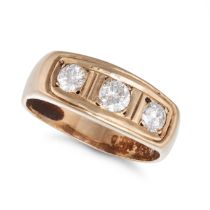 A DIAMOND GYPSY RING in 9ct yellow gold, set with three round brilliant cut diamonds, full Britis...