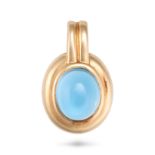 NO RESERVE - A BLUE TOPAZ PENDANT in 14ct yellow gold, set with a cabochon blue topaz of approxim...