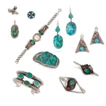 NO RESERVE - A COLLECTION OF TURQUOISE JEWELLERY in silver, comprising a ring set with a rough tu...