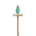 NO RESERVE - AN ANTIQUE TURQUOISE AND DIAMOND SWORD STICK / TIE PIN in yellow gold, designed as a...