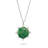 NO RESERVE - A JADEITE JADE AND DIAMOND PENDANT NECKLACE in platinum and 15ct yellow gold, the pe...
