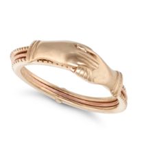NO RESERVE - A GOLD FEDE RING in 9ct yellow gold, comprising three bands connecting to form a pai...