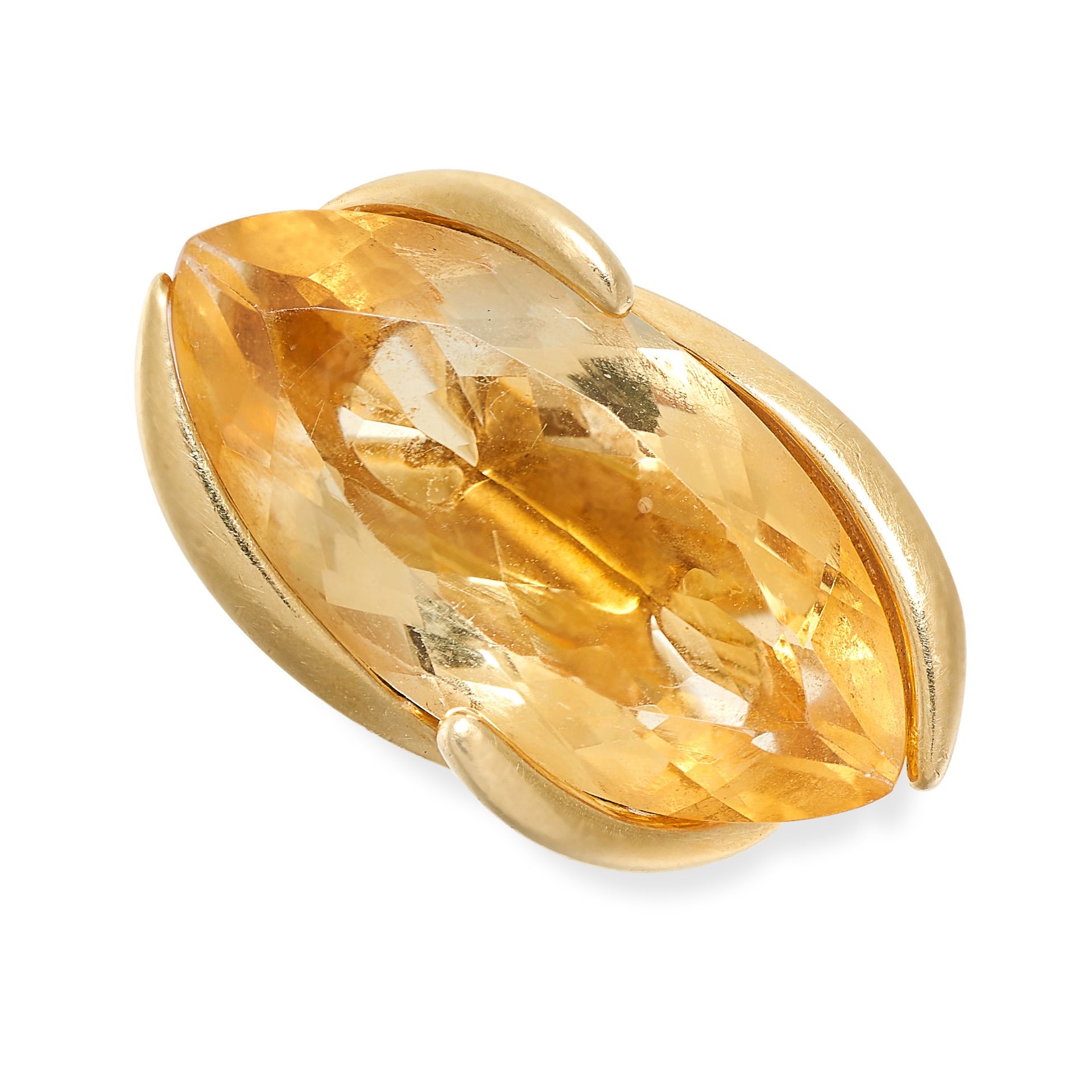 NO RESERVE - A FRENCH CITRINE RING in 18ct yellow gold, set with a marquise cut citrine, French a...