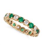 A FRENCH EMERALD AND DIAMOND FULL ETERNITY RING in 18ct yellow gold, set all around with a row of...