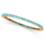 NO RESERVE - A TURQUOISE BANGLE in yellow gold, the hinged bangle set all around with a row of ov...