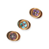 NO RESERVE - AN ANTIQUE SET OF GARNET, TURQUOISE AND AMETHYST DRESS STUDS in yellow gold, compris...