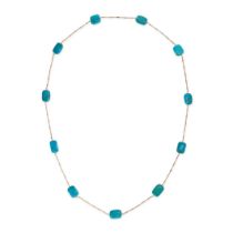 NO RESERVE - A TURQUOISE CHAIN NECKLACE in yellow gold, comprising fancy link chain accented by p...
