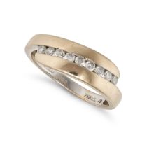 NO RESERVE - A DIAMOND RING in 18ct white gold, in crossover design, set with a row of round bril...