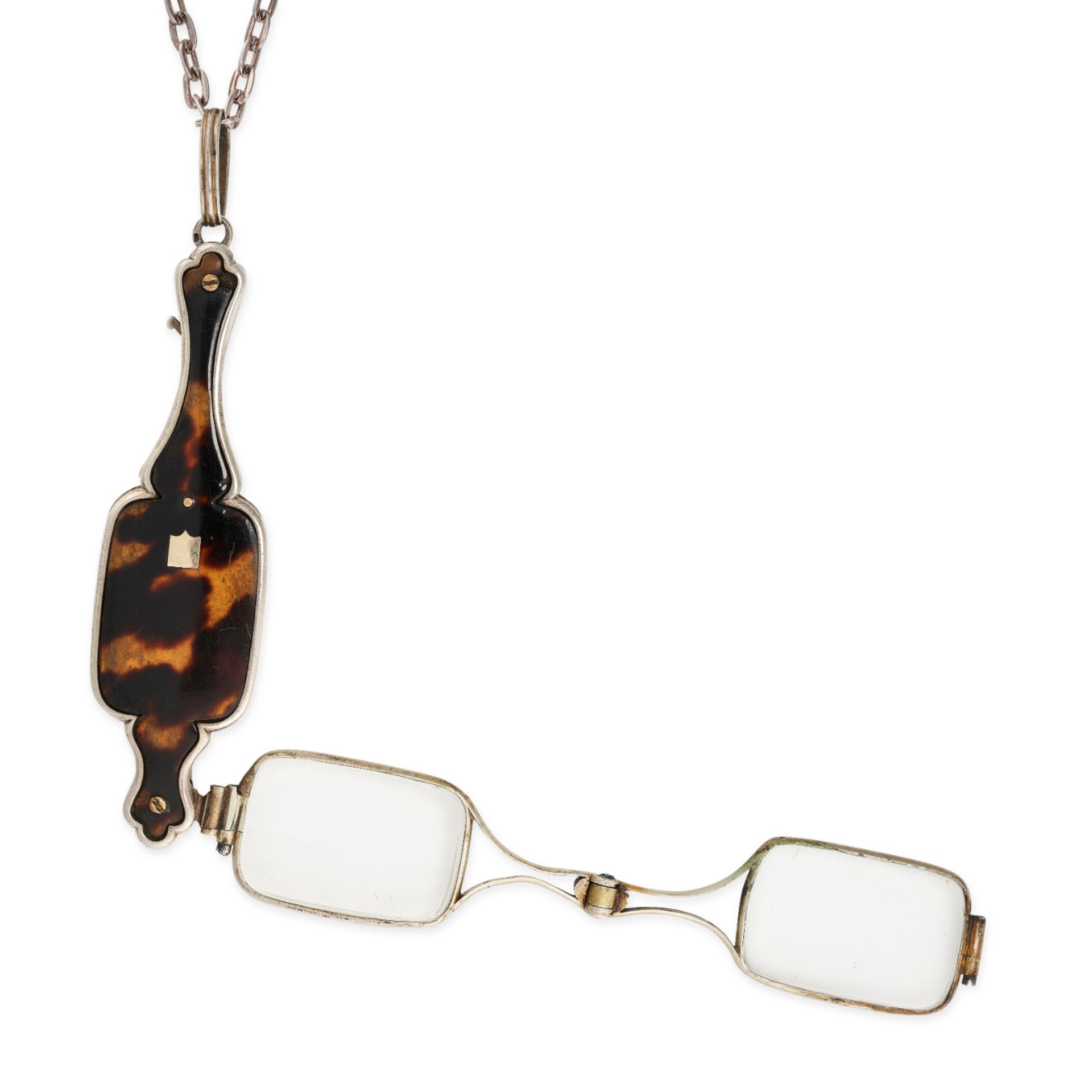 NO RESERVE - A PAIR OF ANTIQUE TORTOISESHELL FOLDING READING GLASSES in silver, the case formed o... - Image 2 of 2