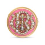 A DIAMOND AND ENAMEL BROOCH in yellow gold, the circular brooch with the applied initials 'WB' se...