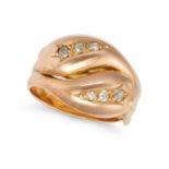 AN ANTIQUE EDWARDIAN DIAMOND SNAKE RING in 18ct yellow gold, designed as two coiled snakes, the h...