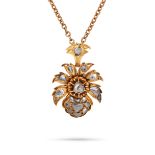 AN ANTIQUE DIAMOND PENDANT NECKLACE in 9ct yellow gold, the pendant of floral design set with ros...