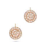 A PAIR OF PORTUGUESE DIAMOND CLUSTER EARRINGS in yellow gold, set with a cluster of round brillia...