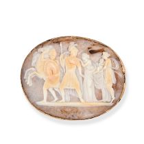 AN ANTIQUE AGATE CAMEO the oval agate cameo carved to depict a Classical scene of two warriors wi...
