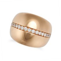 A DIAMOND BOMBE RING in 18ct rose gold, set with a row of round brilliant cut diamonds, stamped I...