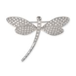 A DIAMOND DRAGONFLY BROOCH in 18ct white gold, designed as a dragonfly, set throughout with round...