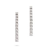 A PAIR OF DIAMOND DROP EARRINGS in 18ct white gold, each comprising a row of graduating round bri...