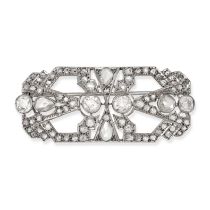 A DIAMOND PLAQUE BROOCH, 1940S in platinum and white gold, the openwork geometric brooch set thro...