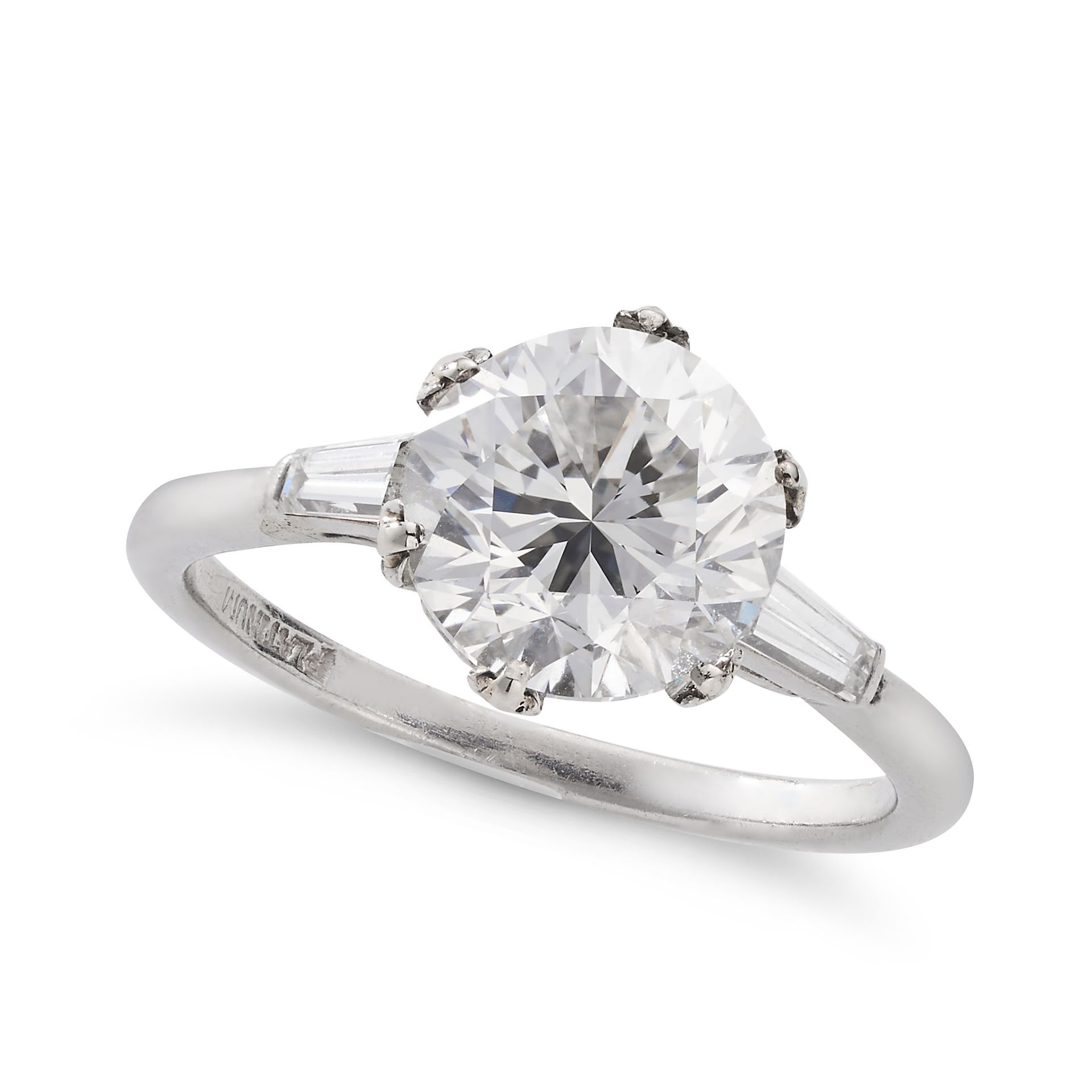 A 3.02 CARAT SOLITAIRE DIAMOND ENGAGEMENT RING in platinum, set with a round brilliant cut diamon...