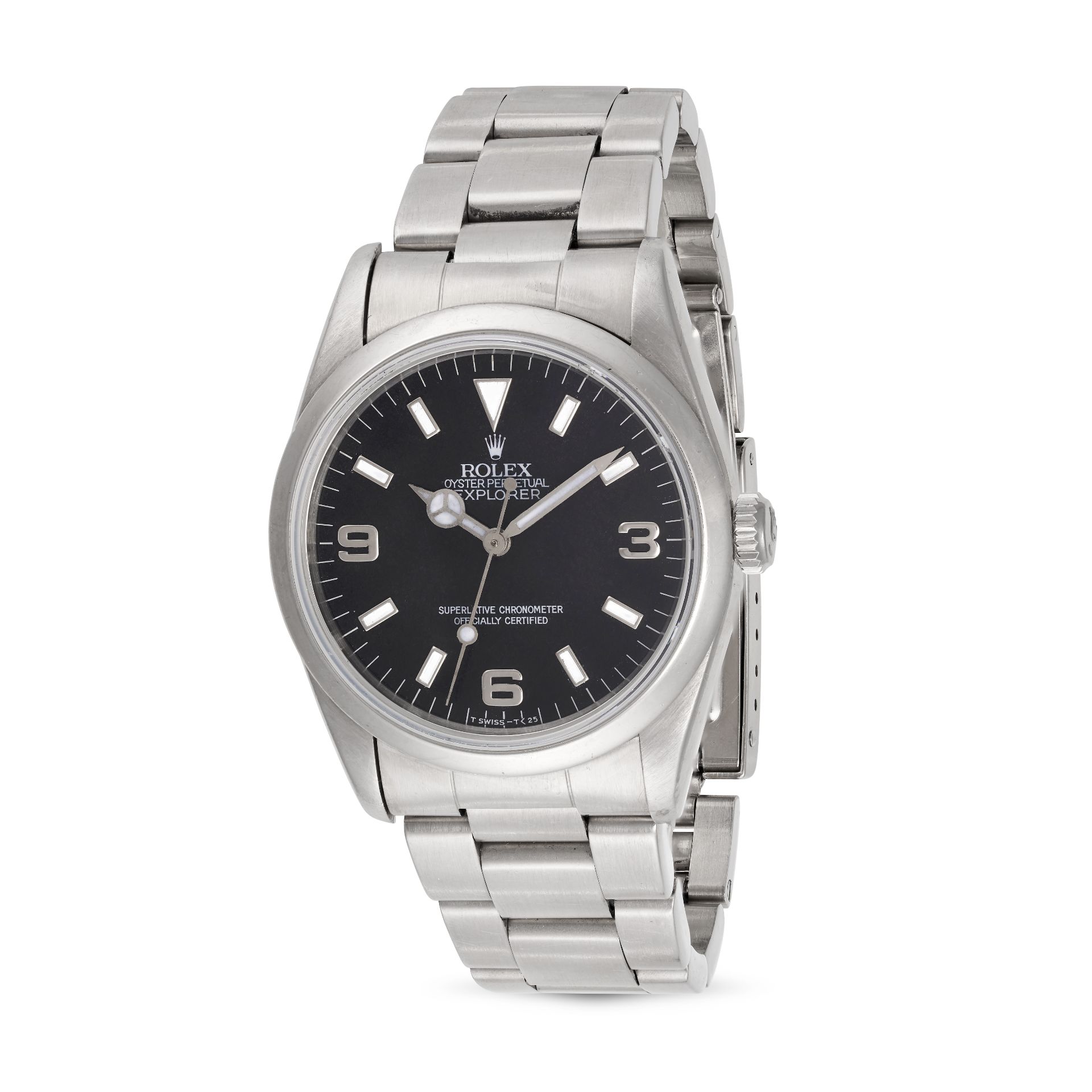 ROLEX - A ROLEX OYSTER PERPETUAL EXPLORER I in stainless steel, 14270 8884XXX, the circular black...