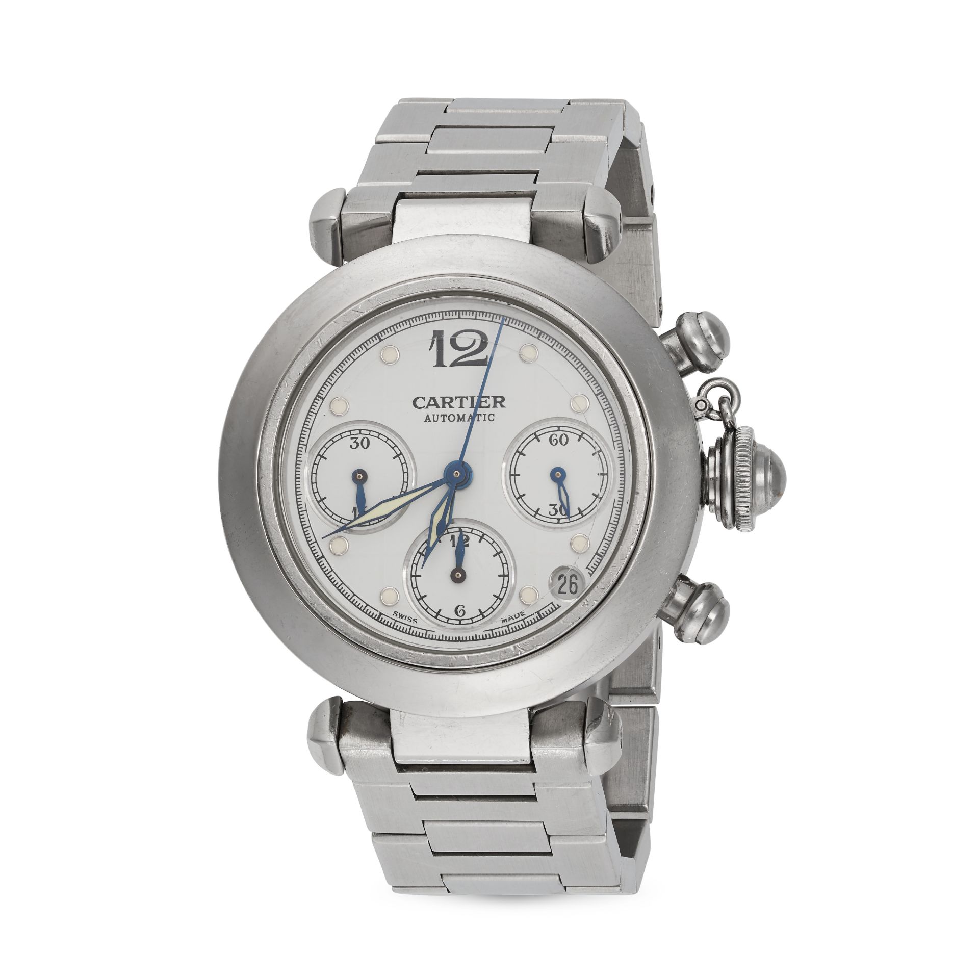 CARTIER - A CARTIER PASCHA AUTOMATIC CHRONOGRAPH WRISTWATCH in stainless steel, 2412, the circula...