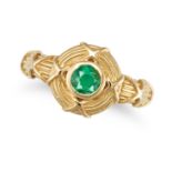 THEO FENNELL, AN EMERALD RING in 18ct yellow gold, set with a round cut emerald on a fluted band ...