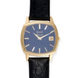 PIAGET - A PIAGET AUTOMATIC WRISTWATCH in 18ct yellow gold, 13406, the rounded rectangular dial w...
