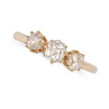 ASPREY, A DIAMOND THREE STONE RING in 9ct yellow gold, set with three old cut diamonds, the diamo...