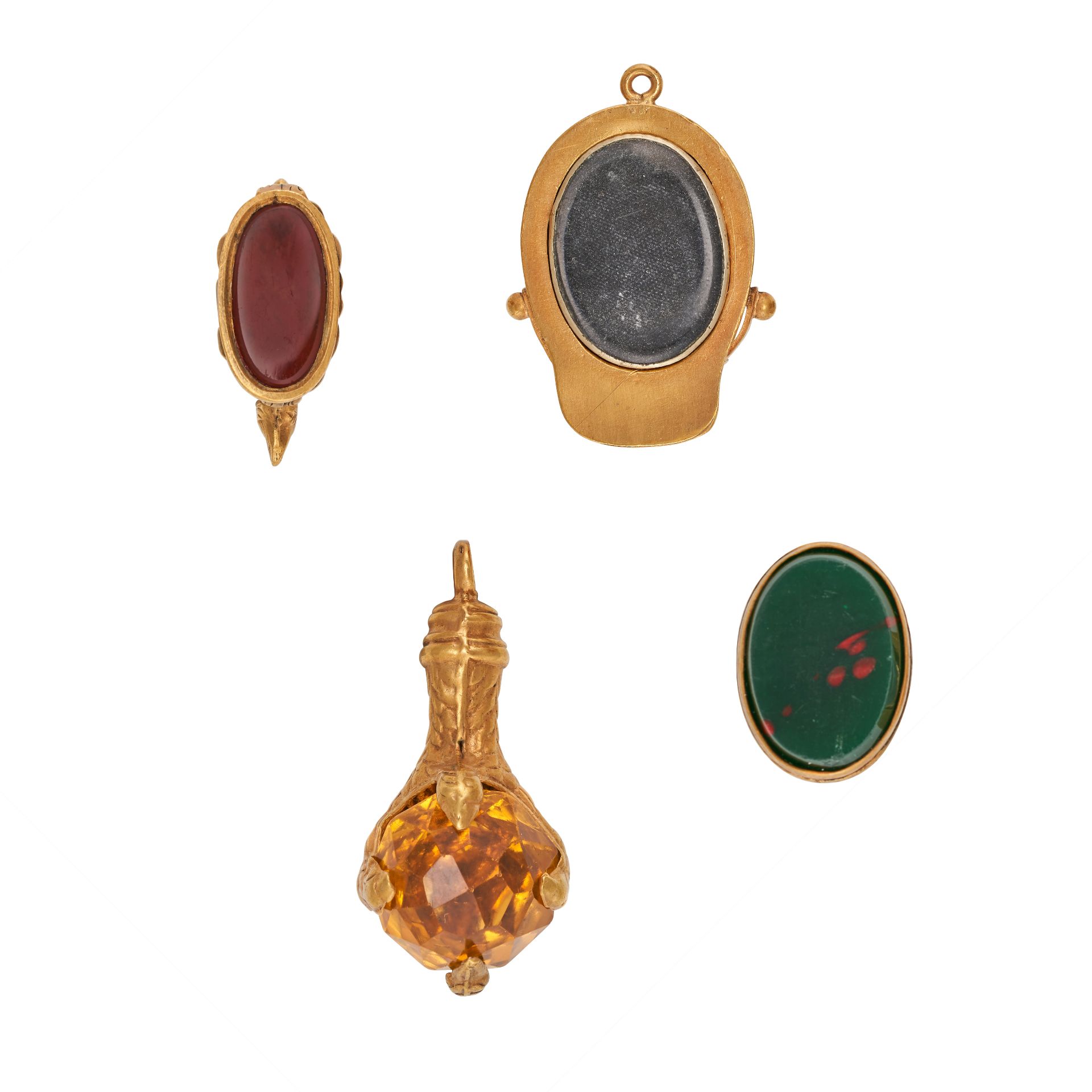 A GROUP LOT OF ANTIQUE FOB SEALS AND PENDANTS comprising a uniform cap pendant, glass covered loc... - Image 2 of 2