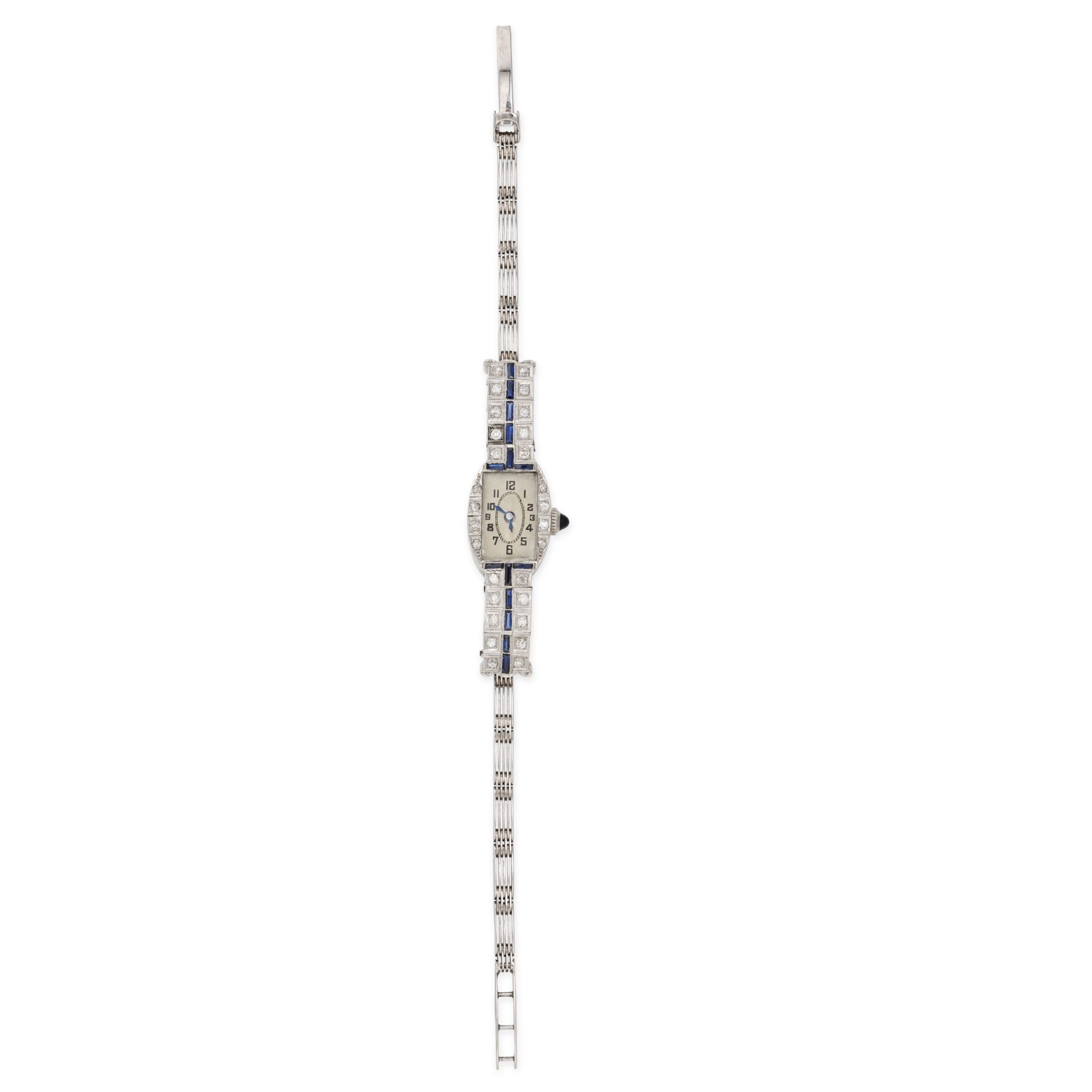 AN ART DECO LUTINA DIAMOND AND SAPPHIRE COCKTAIL WATCH in 9ct white gold, the rectangular dial wi... - Image 2 of 2