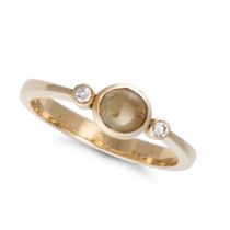 A CAT'S EYE CHRYSOBERYL AND DIAMOND RING in 18ct yellow gold, set with an oval cabochon cat's eye...