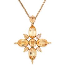 AN ANTIQUE IMPERIAL TOPAZ CROSS PENDANT NECKLACE in yellow gold, the pendant designed as a cross ...