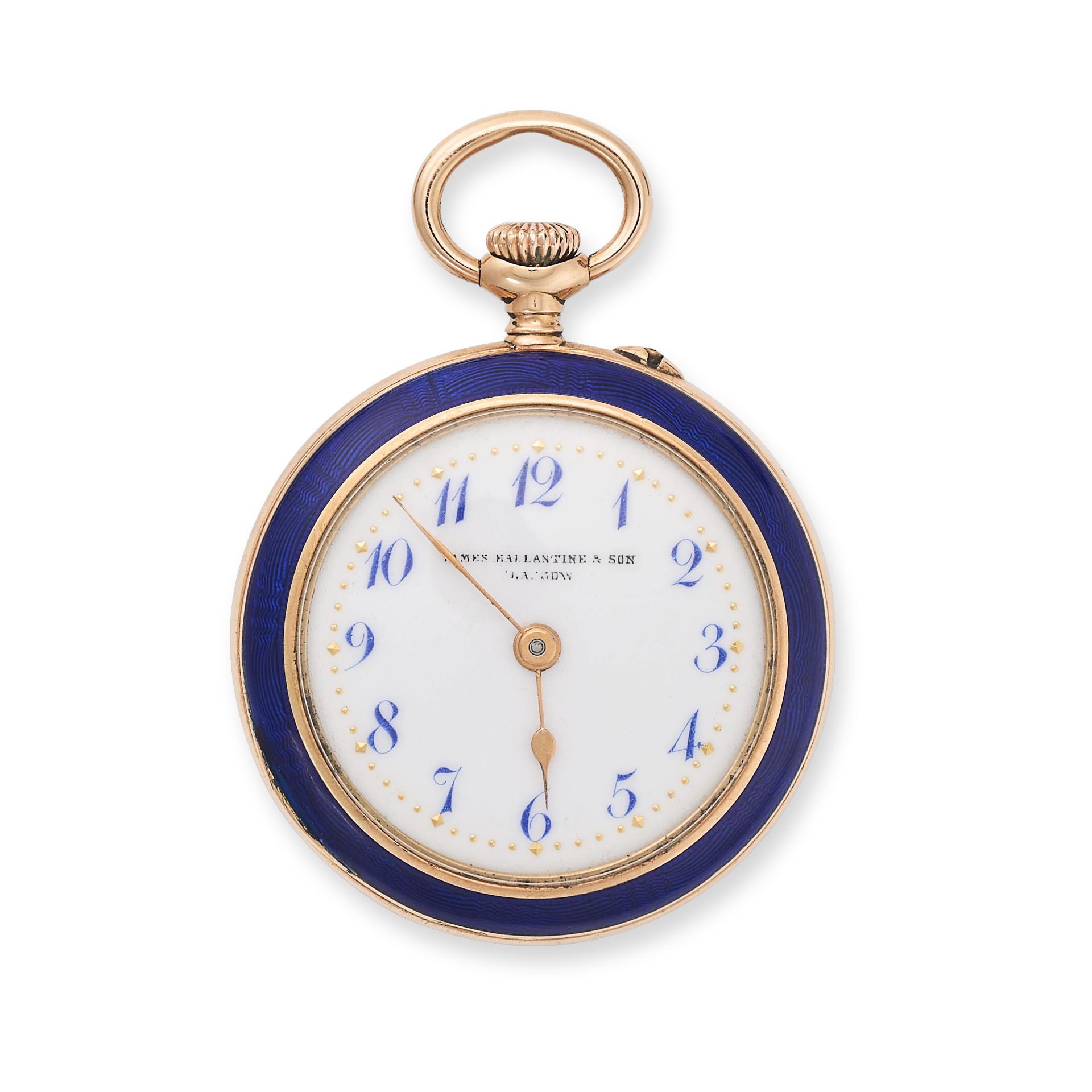 AN ANTIQUE ENAMEL POCKET WATCH in 15ct yellow gold, the white porcelain dial with arabic numerals...