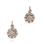 NO RESERVE  - A PAIR OF ANTIQUE DIAMOND CLUSTER EARRINGS in yellow gold and silver, each set with...