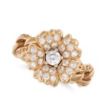 VERSACE, A DIAMOND FLOWER RING in 18ct yellow gold, designed as a flower set with a round brillia...