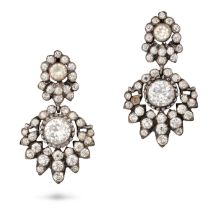 A PAIR OF PASTE DROP EARRINGS in silver, set throughout with round cut paste stones, no assay mar...