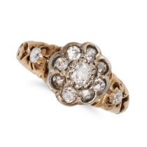 AN ANTIQUE DIAMOND CLUSTER RING in 18ct yellow gold, set with an old cut diamond in a cluster of ...