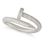 A DIAMOND NAIL BANGLE in 18ct white gold, designed as a bent nail pave set throughout with round ...