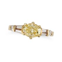 A FANCY YELLOW DIAMOND RING in 18ct yellow gold, set with an oval cut yellow diamond of 1.00 cara...
