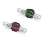 A FINE ALEXANDRITE AND DIAMOND RING in 18ct white gold, set with a cushion cut alexandrite of 1.3...